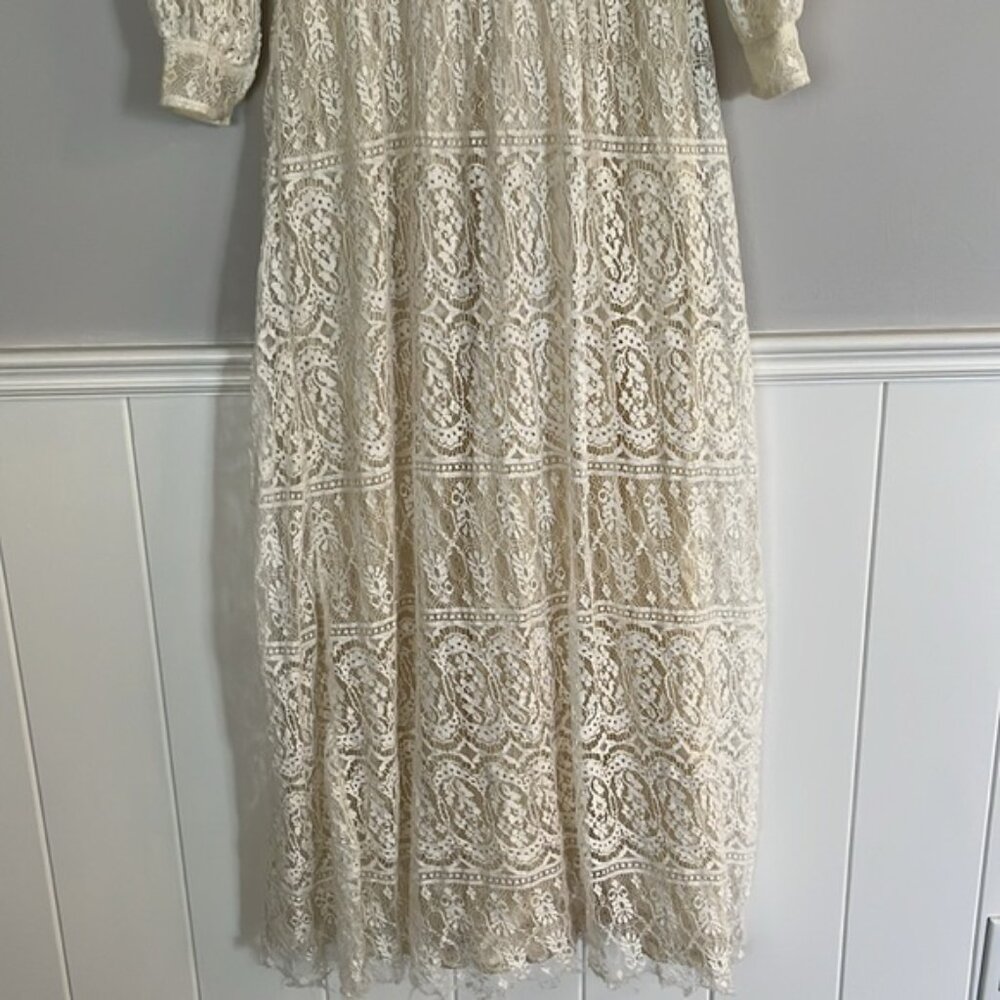Vintage 1970βs Toutay Bar cream lace dress size XS 36 - Picture 6 of 16